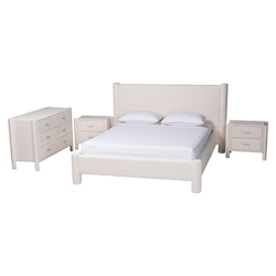 Baxton Studio Laria Modern White Teddy-Bear Fabric Queen Size 4-Piece Bedroom Set